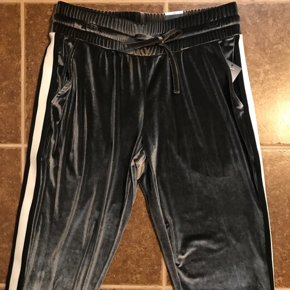 Gray Velour Stripe Joggers - Picture 3 of 4